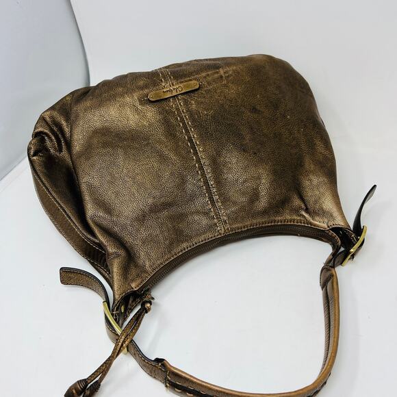 Cole Haan Metallic Leather Shoulder Bag Hobo Buckle Side - Picture 5 of 6